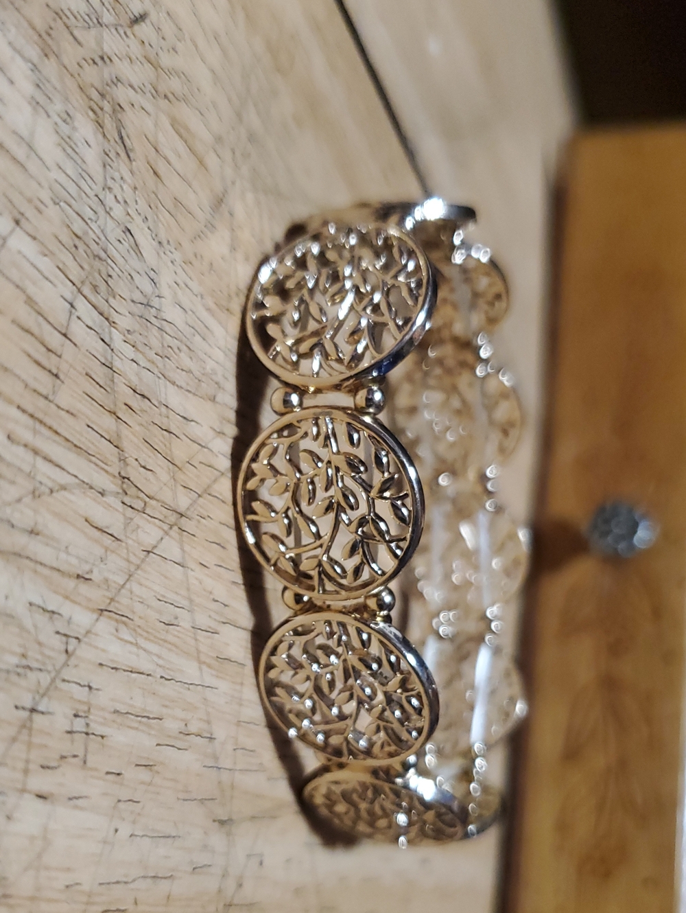 Gold-Tone Filigree Disc Stretch Bracelet - Family Tree